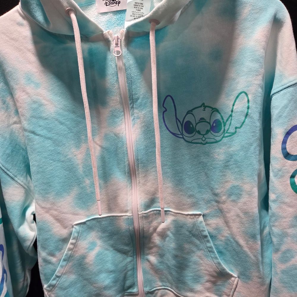 NWOT Disney Stitch Full Zip Hoodie Blue White Tie Dye SZ M Costume Unisex